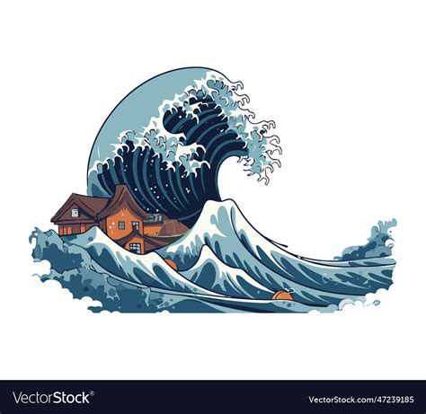 Tsunami natural disaster with big wave Royalty Free Vector