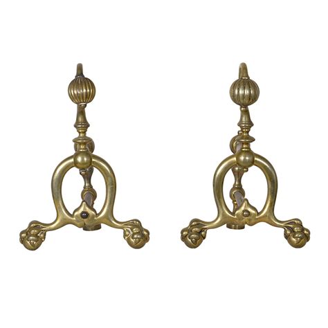 pair solid brass andirons solvang antiques