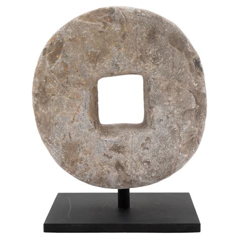 French Cast Iron Sculpture Concentric Circles Disc On Pedestal Circa