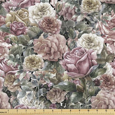 Ambesonne Roses Fabric By The Yard Exotic Garden Wild Floral Art