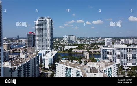 An Aerial View Of Modern Buildings On Hallandale Beach In Southern