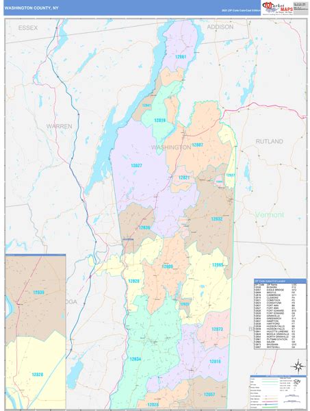 Washington County Ny Wall Map Color Cast Style By Marketmaps