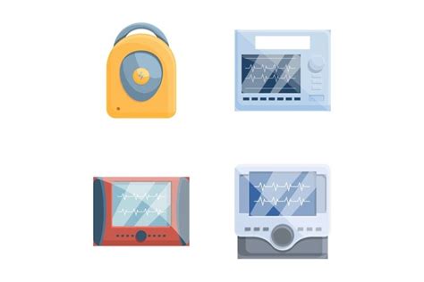 Emergency Defibrillator Icons Set Cartoon Vector Auto Exter