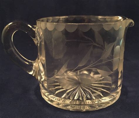 Vintage Heisey Glass Clear Etched Creamer And Sugar Floral Etsy