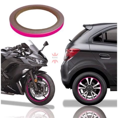 Friso De Roda Fluorescente Motos E Carros Aplicador Adesivo Pink Rosa