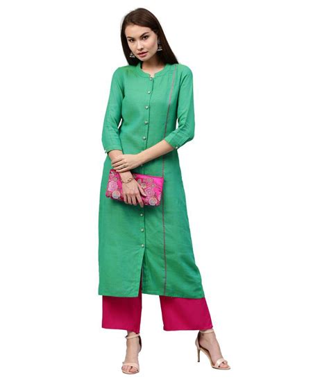 Jaipur Kurti Green Cotton Straight Kurti Buy Jaipur Kurti Green