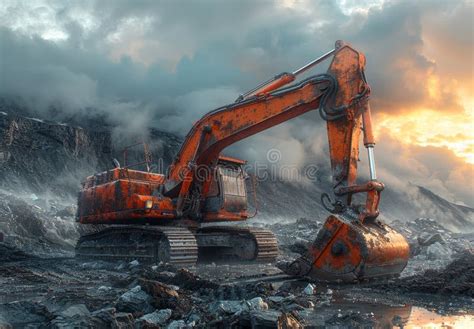 Excavator Digging The Ground At The Construction Site Stock Photo