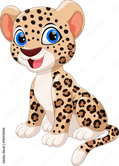 Cute leopard cartoon sitting isolated on white background Stock Vector | Adobe Stock