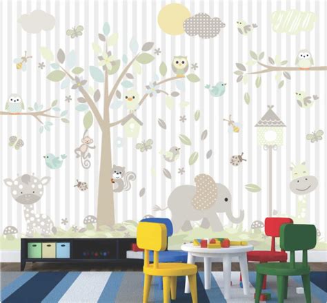 Papel Parede Infantil Menino Listras Lavável Zoo Selva G622