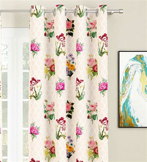 Buy Cream Floral Polyester Ft Light Filtering Eyelet Door Curtains