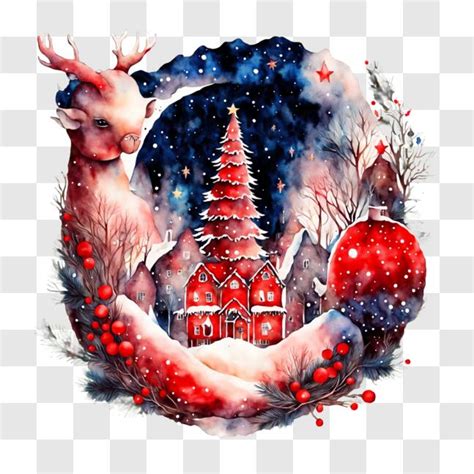 Baixe Pintura De Rvore De Natal E Rena Ornamentada Em Aquarela Png