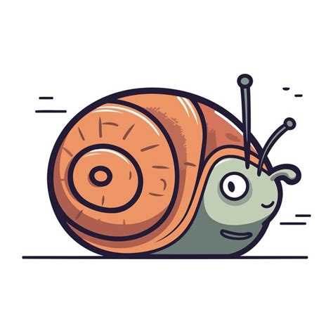 Ícone de linha plana de caracol personagem de desenho animado fofo