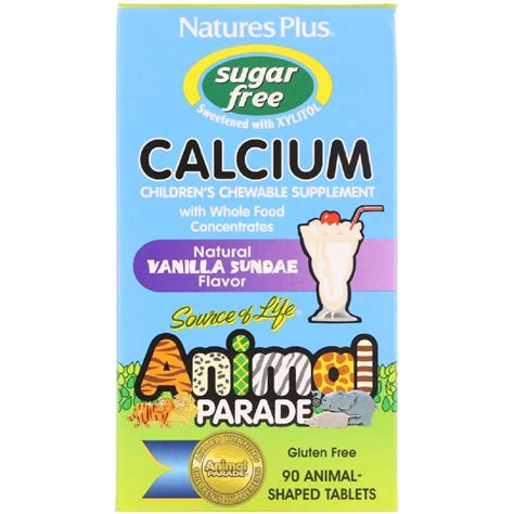 Кальций для Детей Natures Plus Animal Parade Без Сахара Вкус Ванили 90 ...