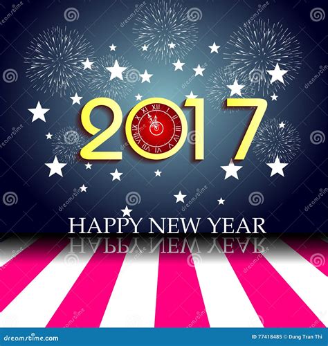 Fireworks Display for Happy New Year 2017 with Clock Stock Vector ...