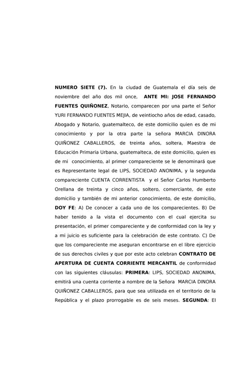 16 Contrato DE Cuenta Corriente NUMERO SIETE 7 En La Ciudad De