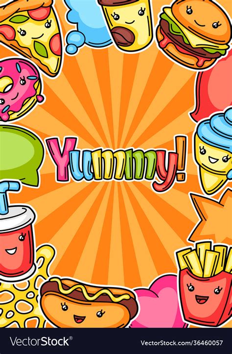 Frame With Cute Kawaii Fast Food Meal Royalty Free Vector