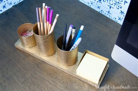 Faux Brass DIY Desk Organizer - Houseful of Handmade