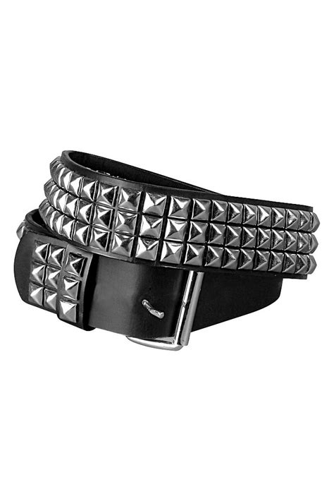 Three Row Pyramid Belt Real Leather Belt Studded Belt Black Leather