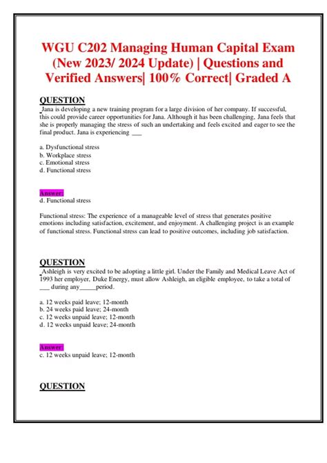 WGU C202 Managing Human Capital Exam New 2023 2024 Update