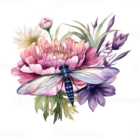 Watercolor Dragonfly Botanical Illustration Illustration Ai Generative 23853509 Png