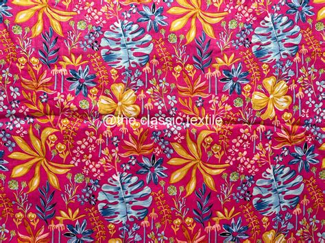 Pink Floral Print Cotton Fabric Indian Floral Hand Block Etsy