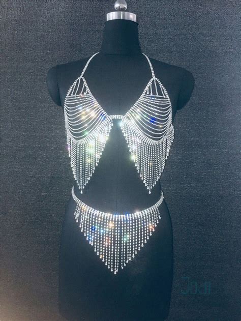 Rhinestone Body Chain Set Sexy Shiny Tassel Nightclub Etsy