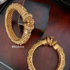 Gold Plated Fully Carved Openable Kade Kangan Antique Finish Bangles