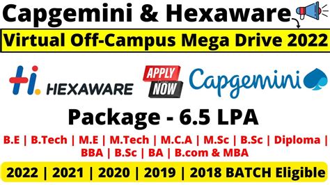 Capgemini Hexaware Off Campus Drive 2022 2021 2020 2019 BATCH