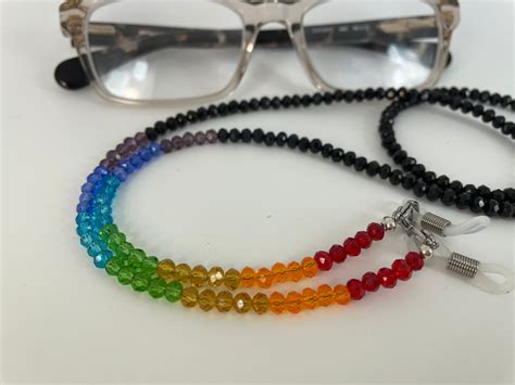 Chakra Glasses Chain Multi Coloured Eyeglass Cord Black Beaded Etsy