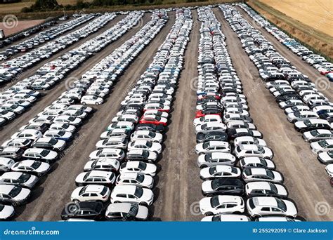 Aerial View Directly Above Rows Of New And Imported Cars Editorial