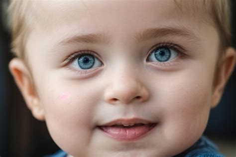 Premium Photo Baby Infant With Big Blue Eyes Smiling