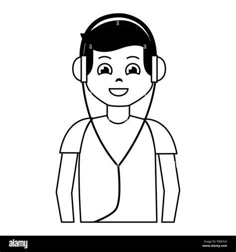 boy with headphones listening music vector illustration Stock Vector ...