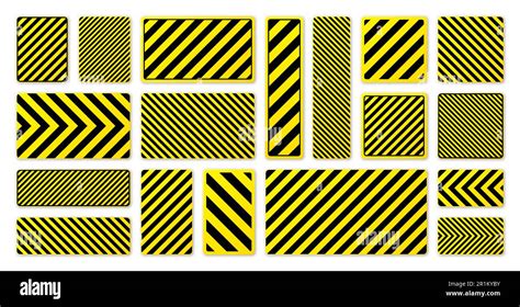 Various Black And Yellow Warning Signs With Diagonal Lines Attention