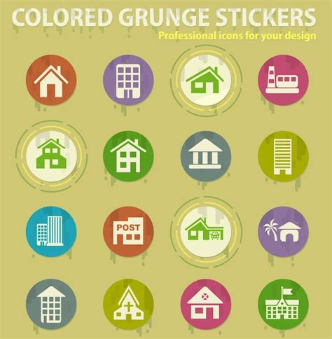 Premium Vector Building Colored Grunge Icons