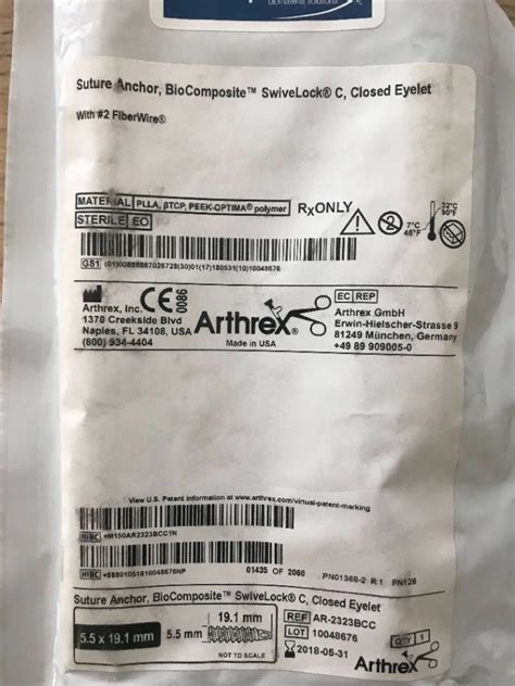 New ARTHREX AR 2323BCC Suture Anchor BioComposite SwiveLock C Closed