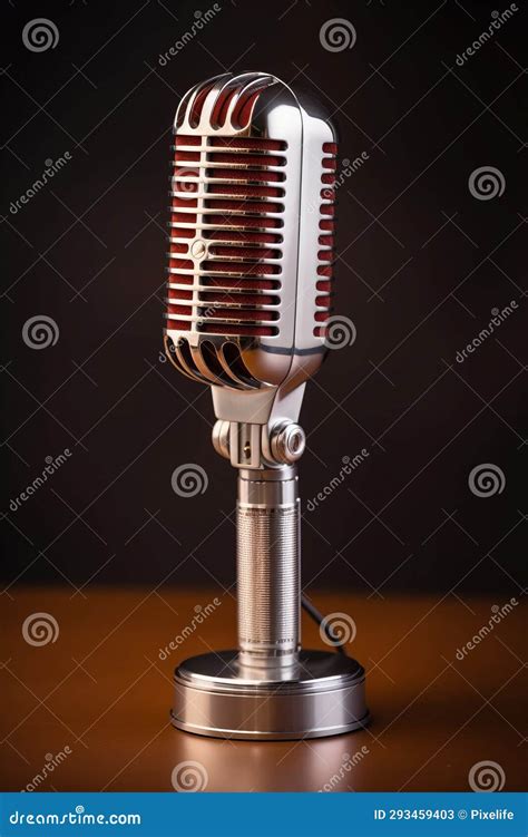 Radio Station Retro Metallic Microphone For Live Podcast Or Show