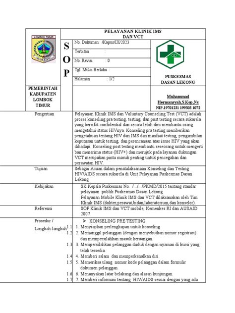 Sop Pelayanan Klinik Ims Dan Vct Pdf