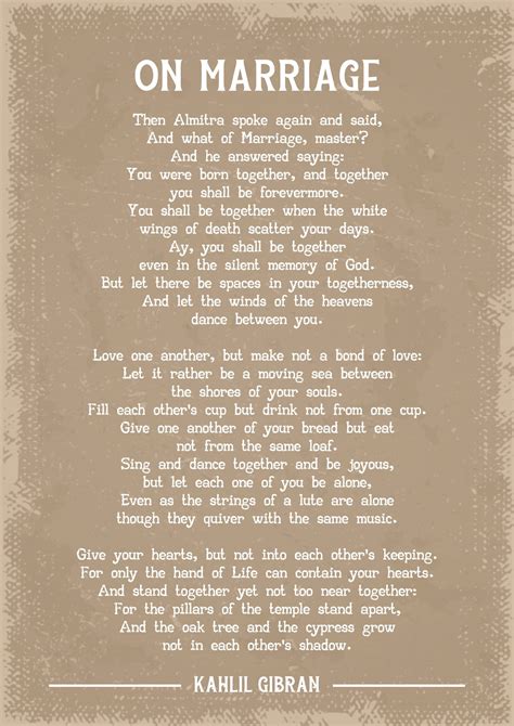 Kahlil Gibran On Marriage Poem Art Print Etsy