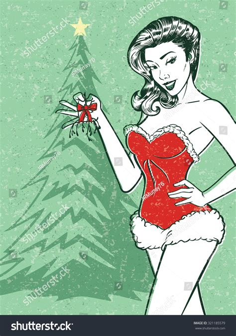 Retro Christmas Pinup Vector Illustration Sexy Stock Vector Royalty Free 321185579 Shutterstock