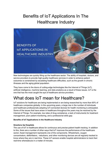 Ppt Benefits Of Iot Applications In The Healthcare Industry