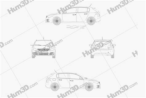 Peugeot 308 Hatchback 2020 Blueprint 3dmodels