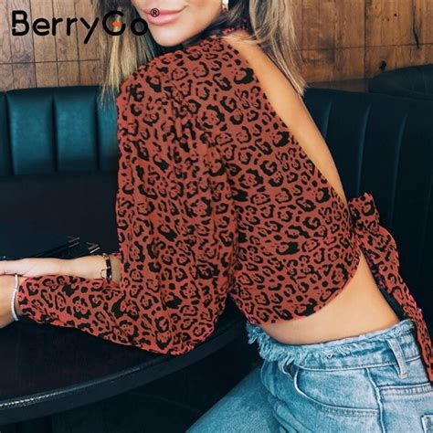 Berrygo Sexy Turtleneck Leopard Chiffon Women Blouses Shirt Plus Size