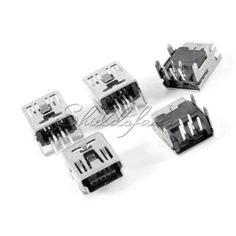 10pcs Mini Usb Type B Female Socket 5 Pin Right Angle Dip Jack Connector Ebay