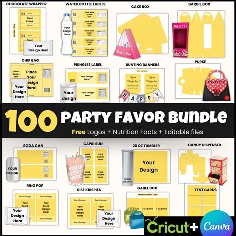 100 Party Favor Templates Party Favors Template Bundle Chocolate