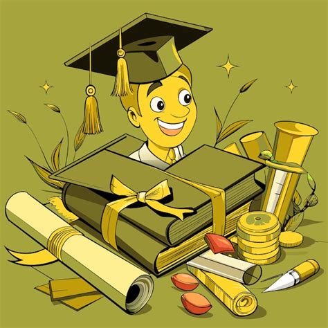 A Cartoon Character With A Graduation Cap On His Head Is Surrounded By