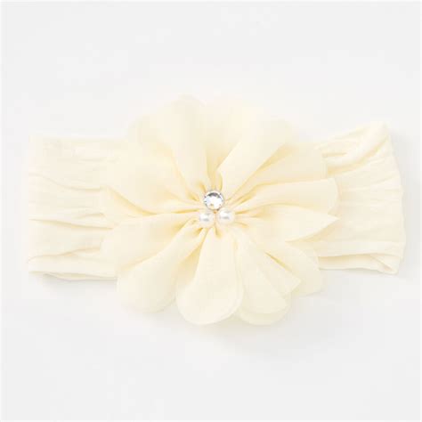 Claires Club Ivory Chiffon Flower Headwrap Claires Us