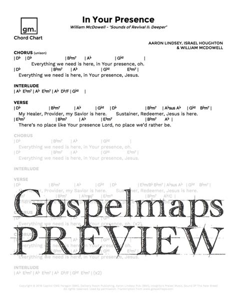 In Your Presence; William McDowell | Chord Chart [preview] | Gospelmaps ...