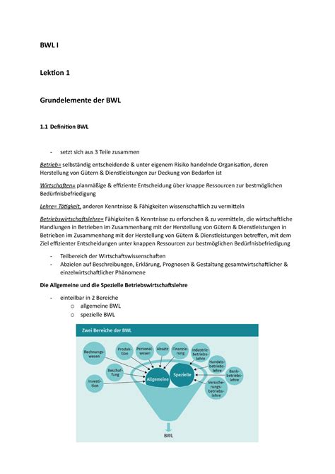 BWL I Einführung und Grundlagen BWL I Lektion 1 Grundelemente der