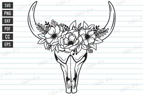 Cow Skull With Flower Svg Bull Skull Graphic By Dakhashop Creative