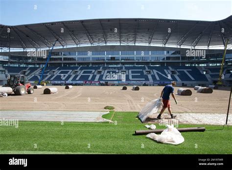 Illustration Picture Shows Works On The Pitch Of The Ghelamco Arena